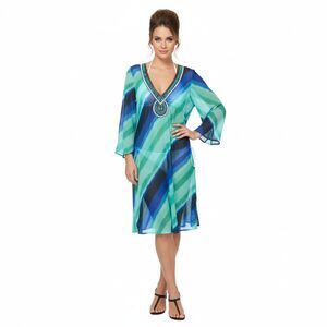 Roulette Blue & Green Embellished Chiffon Dress 14